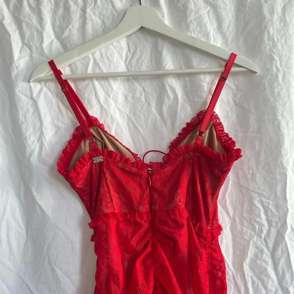 For Love And Lemons red gracie high low lace slip dress Size Small
